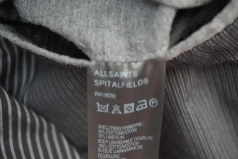 AllSaints Jacket Mens 42 Gray Cotton Linen Spitalfields Single Breasted Blazer
